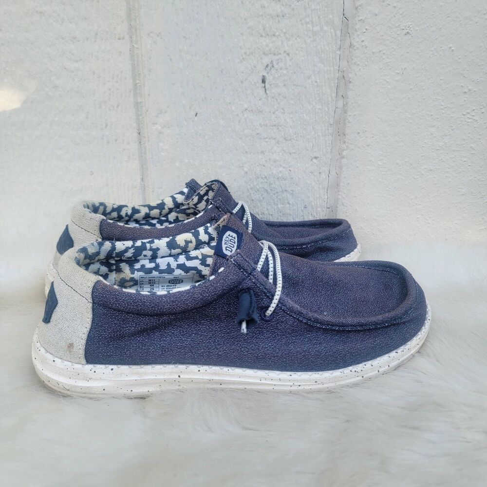 Mens Hey Dude Wally Canvas Stretch Shoes Sz 11 Blue Casual Walking Slip-On